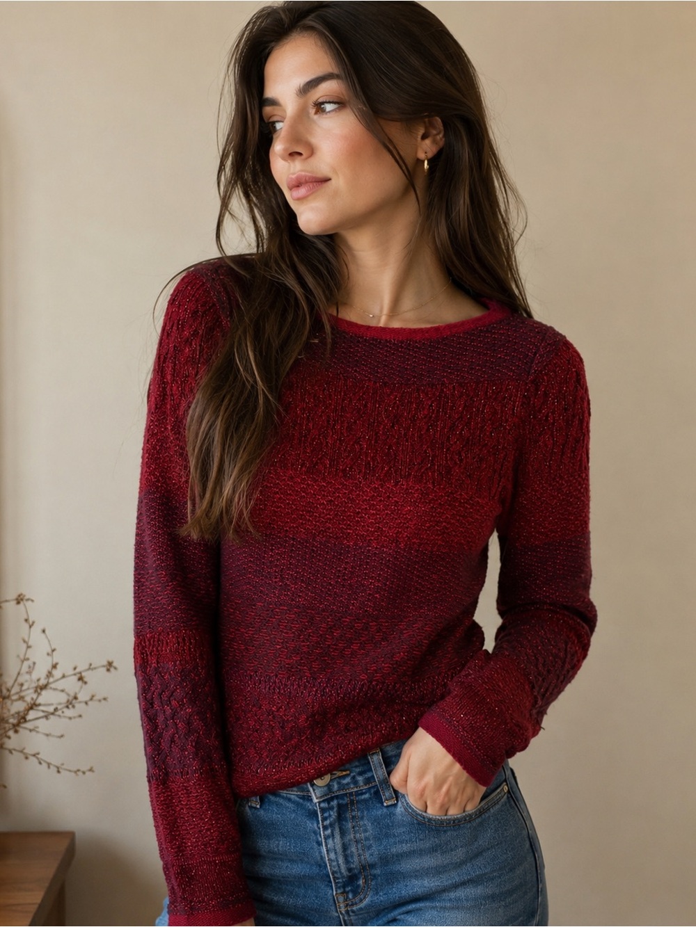 Ralph Lauren Red Ombre Crewneck Sweater- Rabbit Hair Blend! EUC! — Size Small